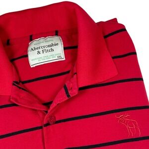 Abercrombie Fitch Red Black Striped Polo Shirt Mens XXL Short Sleeve Embroidered